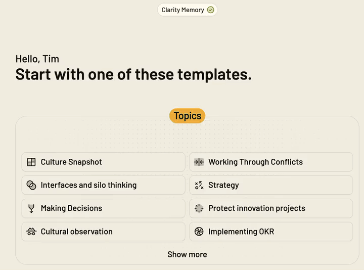 Animation of company memory – Clarity connects personal memory, company DNA and lived culture
