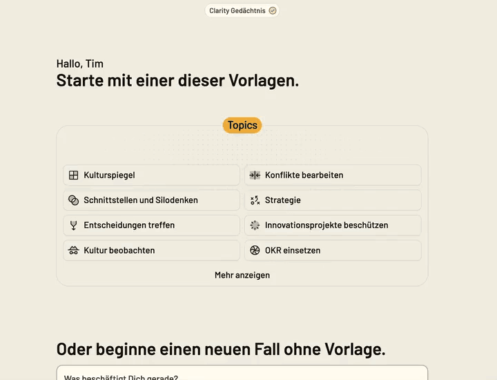 Vorschau eines Topics mit Action und Insight in Clarity