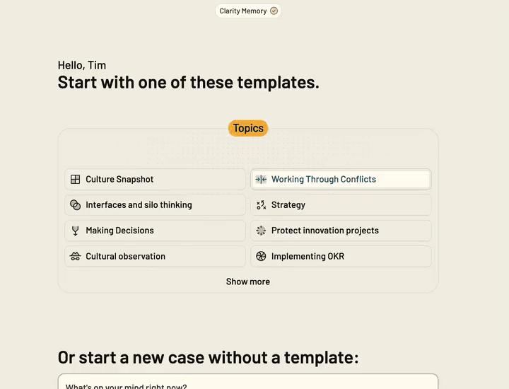 Preview of a topic with an action and an insight in Clarity