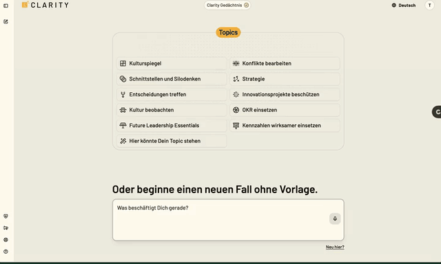 Vorschau der überarbeiteten Diktierfunktion im Clarity-Chat